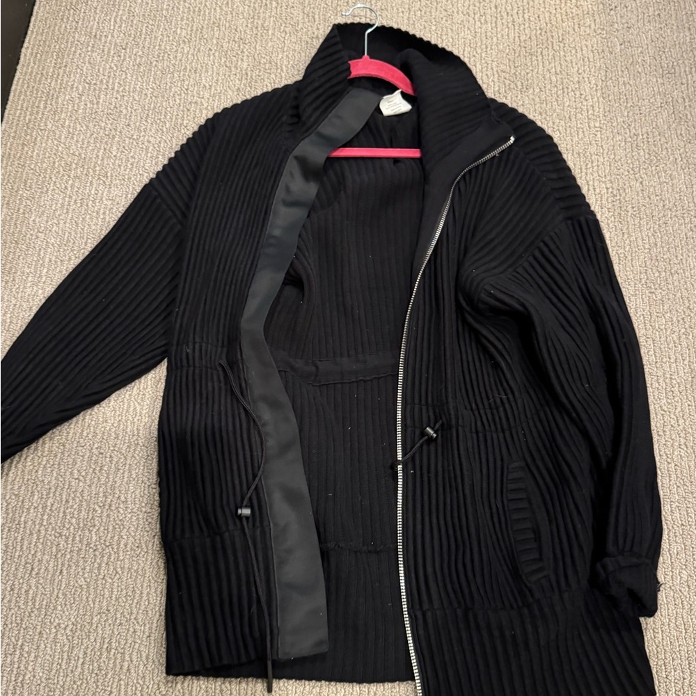 VARLEY Black Ribbed Zip-Up Cardigan S